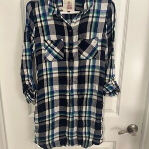SO Blue and Green Plaid Shirt Dress